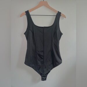 FeelinGirl Corset Stretch Bodysuit Square Neck Women Size XL Black Spandex Blend